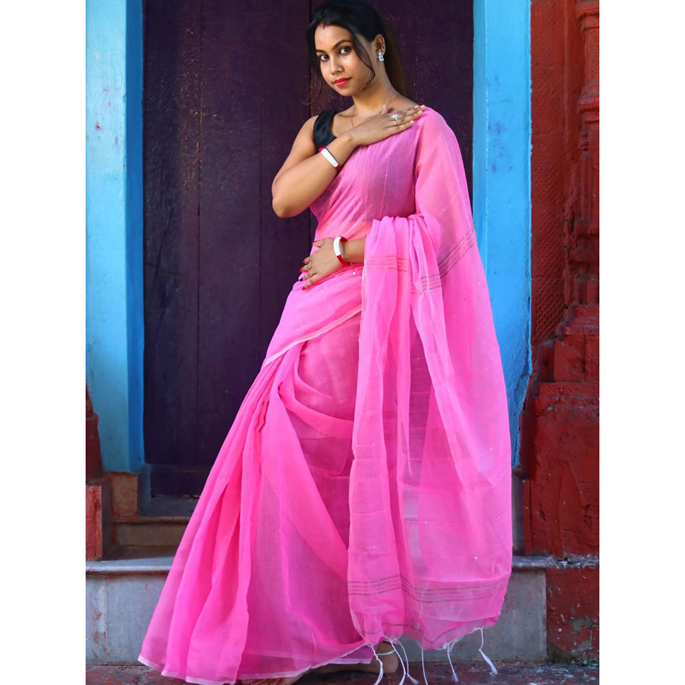 Odette Light Pink Cotton Saree with Unstitched Blouse