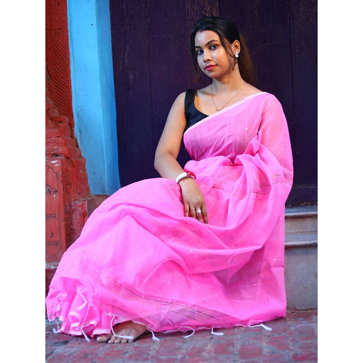 Odette Light Pink Cotton Saree with Unstitched Blouse