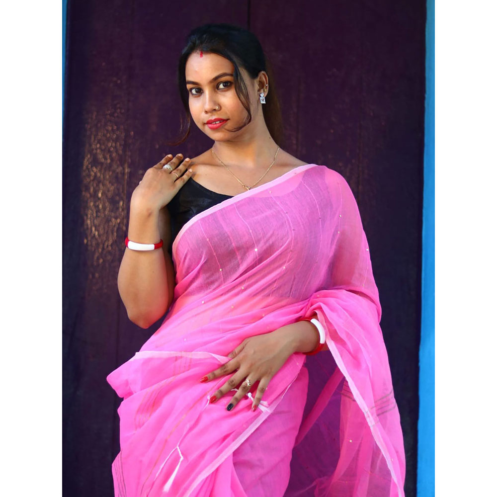 Odette Light Pink Cotton Saree with Unstitched Blouse