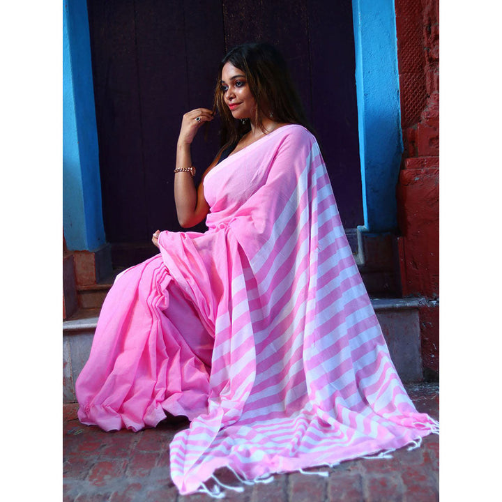 Odette Pink Cotton Saree with Unstitched Blouse