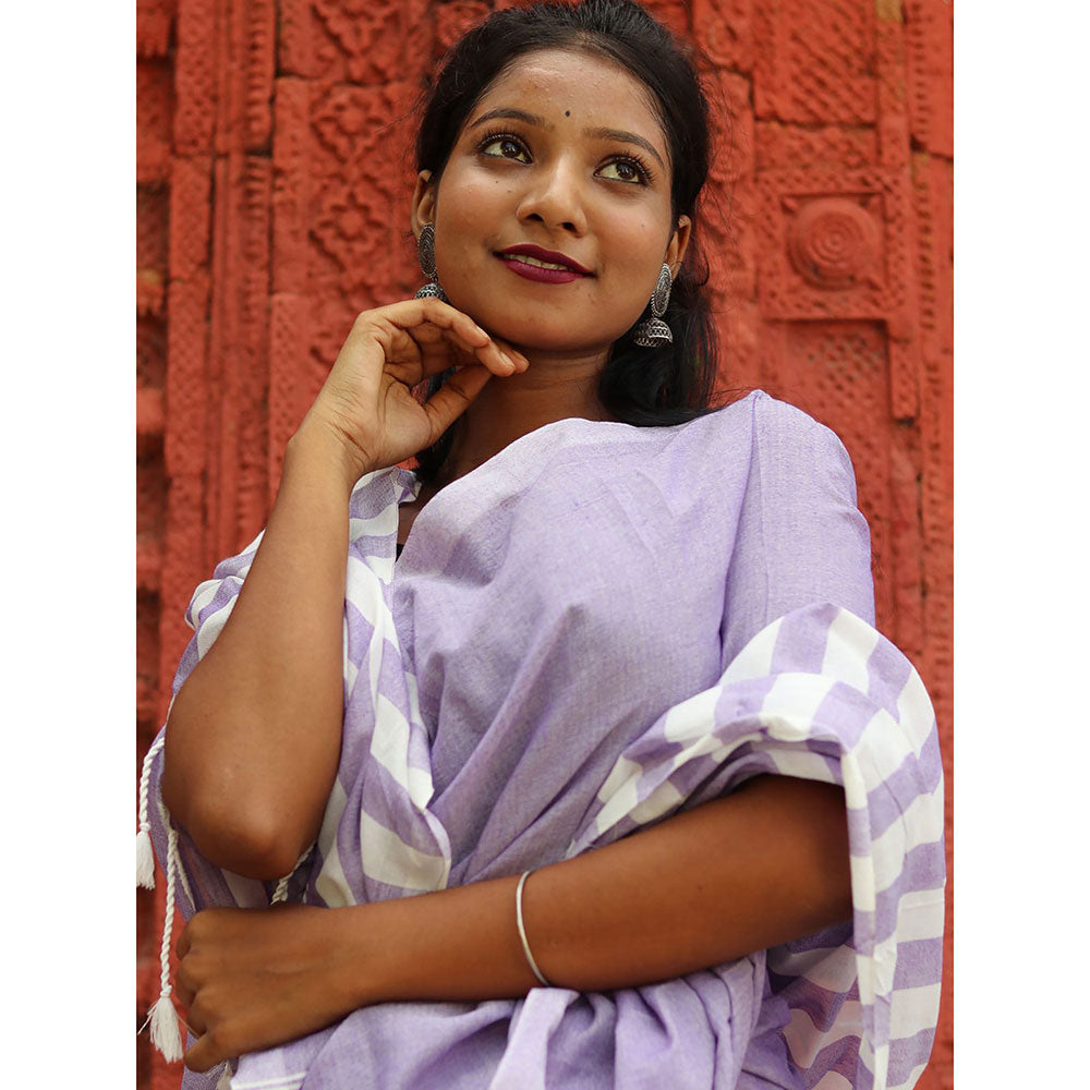 Odette Lavender Cotton Saree with Unstitched Blouse