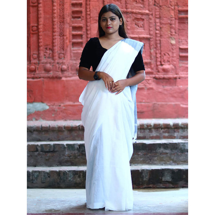 Odette White Cotton Saree with Unstitched Blouse