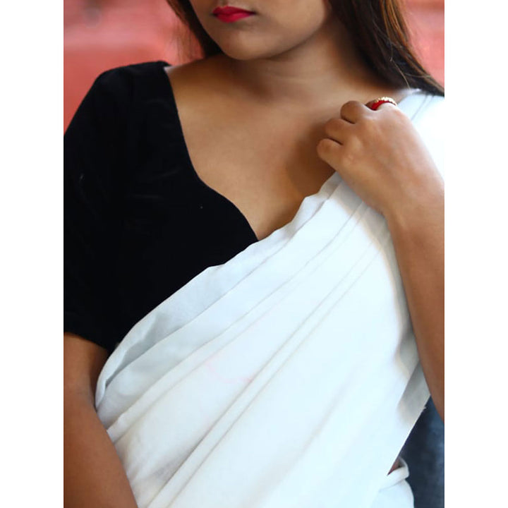 Odette White Cotton Saree with Unstitched Blouse