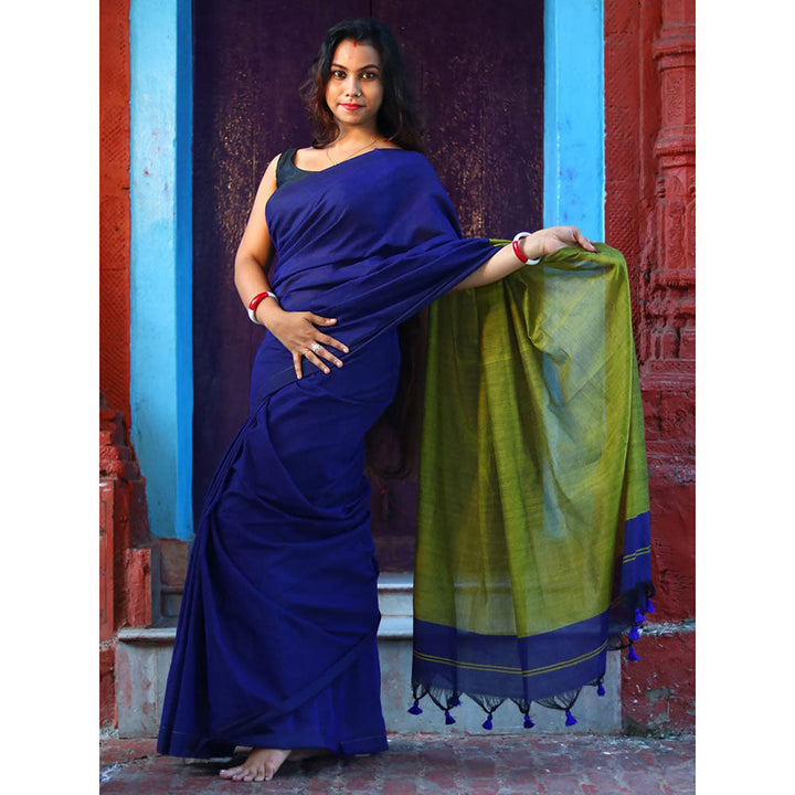 Odette Blue Cotton Saree with Unstitched Blouse