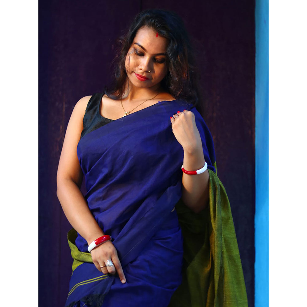 Odette Blue Cotton Saree with Unstitched Blouse