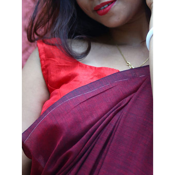 Odette Wine Cotton Saree with Unstitched Blouse