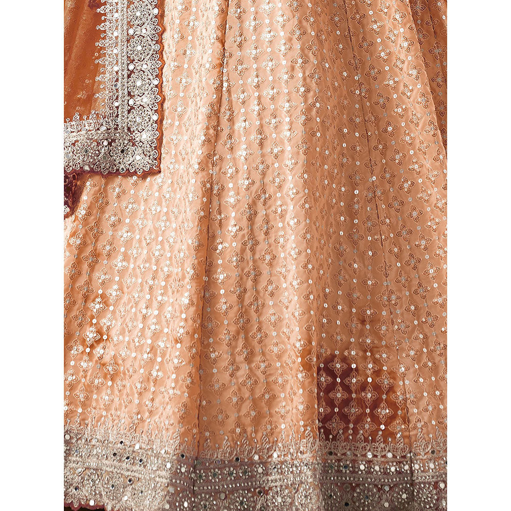 Odette Light Brown Shibori Crepe Embroidered Semi Stitched Lehenga with Unstitched Blouse (Set of 3)