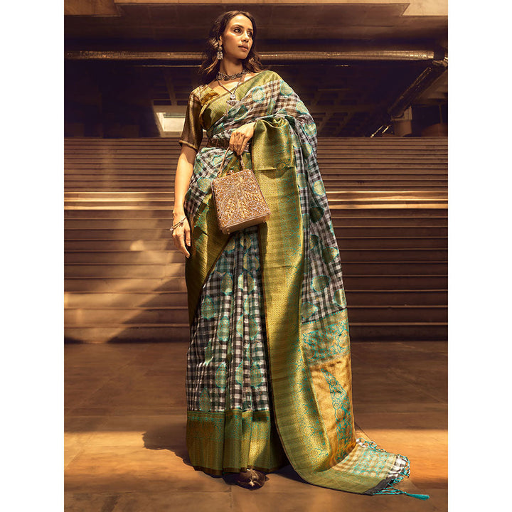 Odette Blue Handloom Woven Silk Blend Saree with Unstitched Blouse