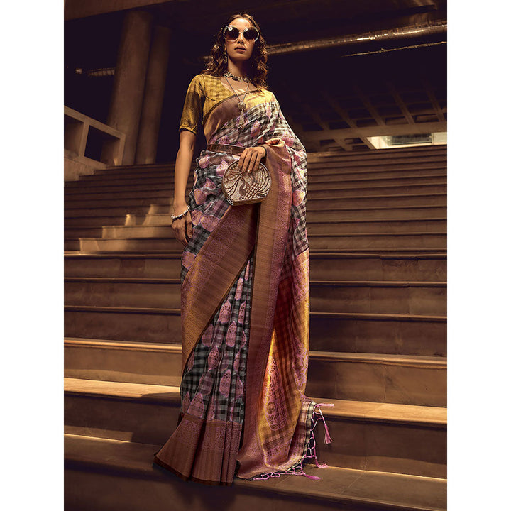 Odette Pink Handloom Woven Silk Blend Saree with Unstitched Blouse