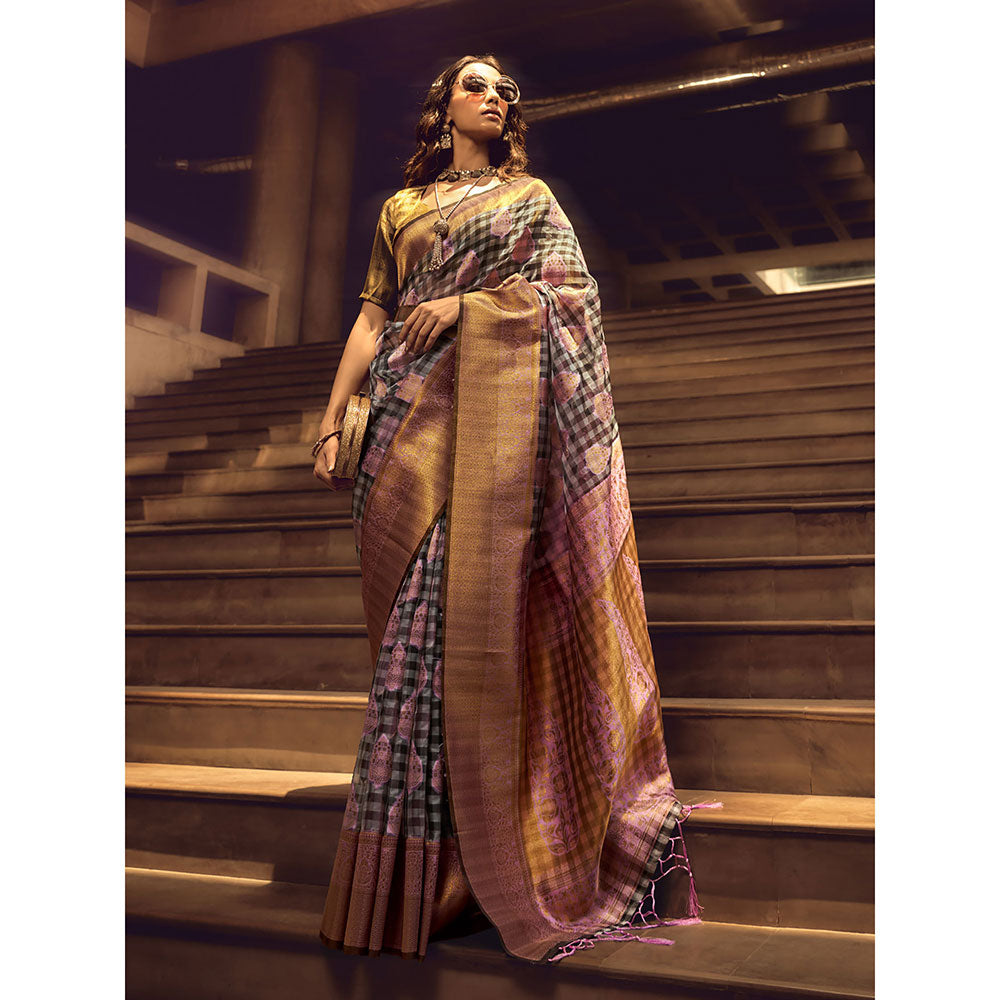 Odette Pink Handloom Woven Silk Blend Saree with Unstitched Blouse