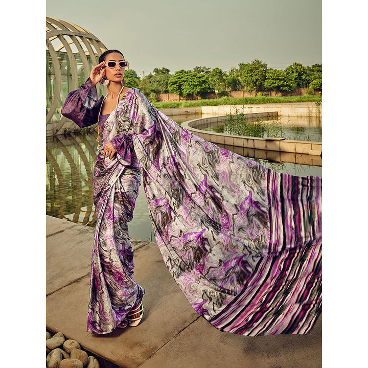 Odette Purple Digital Printed Saree with Unstitched Blouses for Women