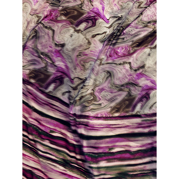 Odette Purple Digital Printed Saree with Unstitched Blouses for Women