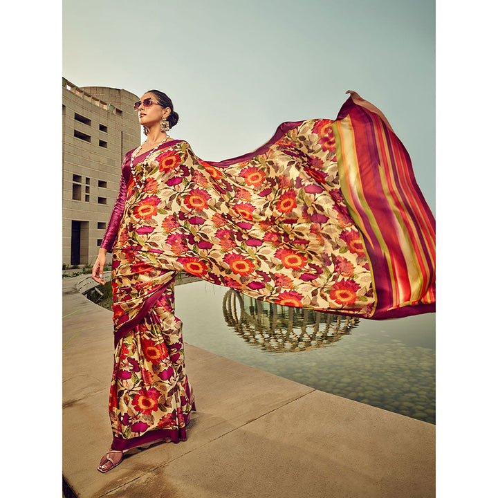 Odette Multicolor Digital Printed Saree with Unstitched Blouses for Women