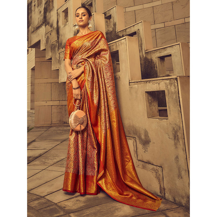 Odette Pink Handloom Woven Silk Blend Saree with Unstitched Blouse for Women