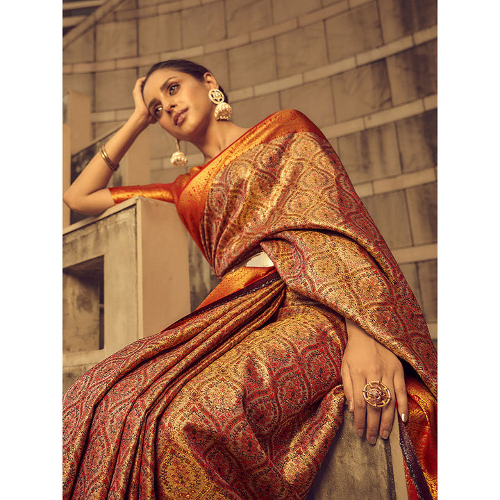 Odette Pink Handloom Woven Silk Blend Saree with Unstitched Blouse for Women