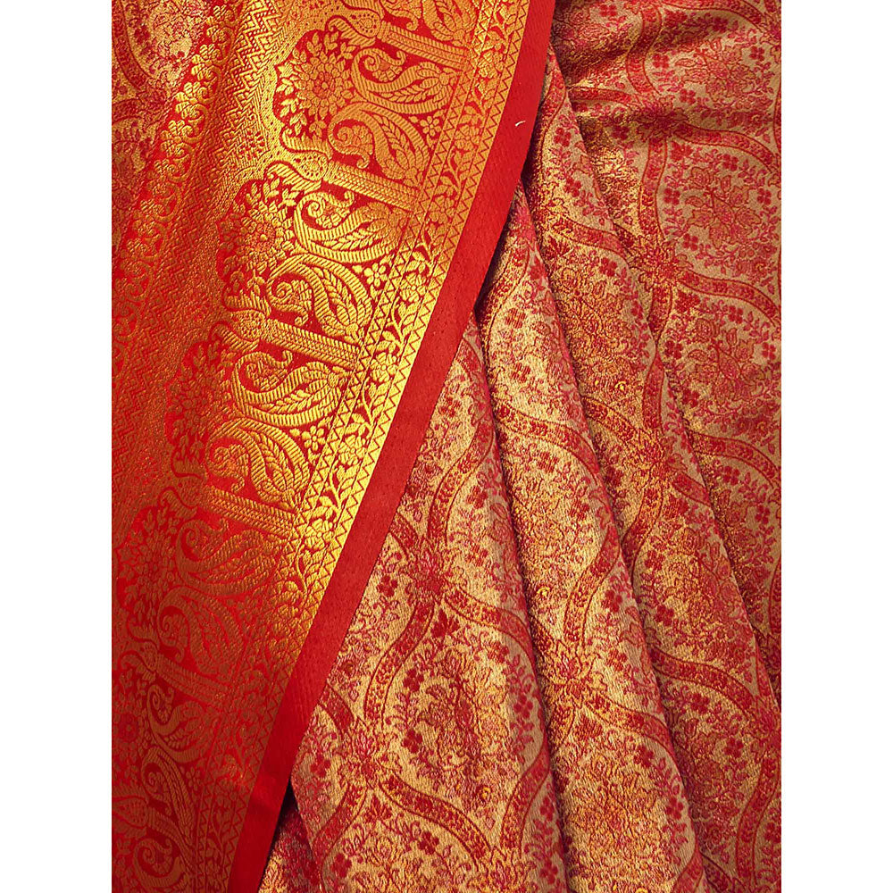 Odette Pink Handloom Woven Silk Blend Saree with Unstitched Blouse for Women