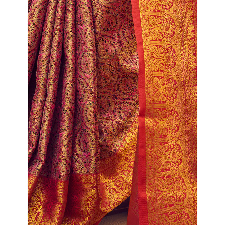 Odette Purple Handloom Woven Silk Blend Saree with Unstitched Blouse for Women