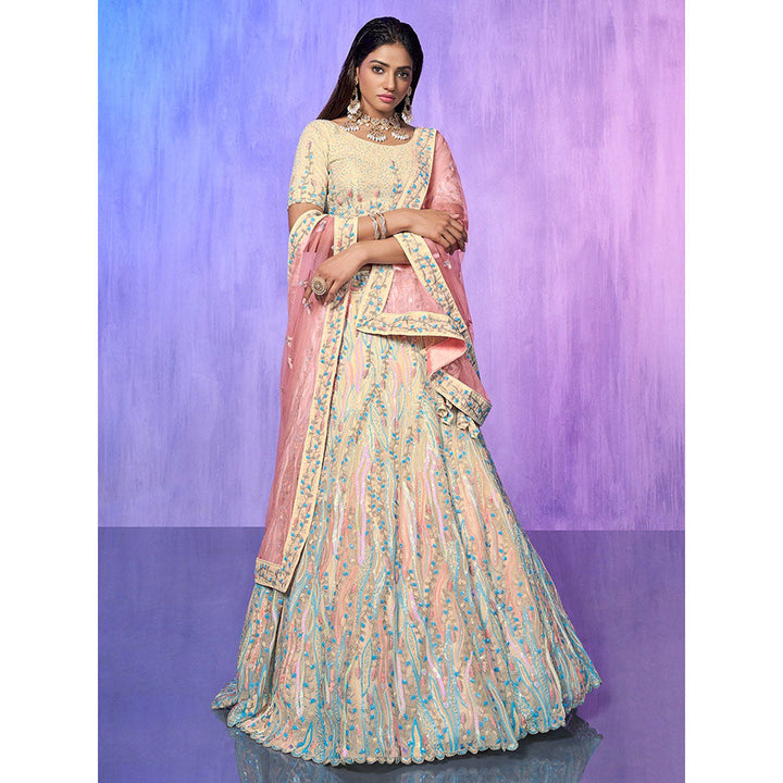 Odette Off White Embroidered Organza Semi Stitched Lehenga with Blouse & Dupatta (Set of 3)