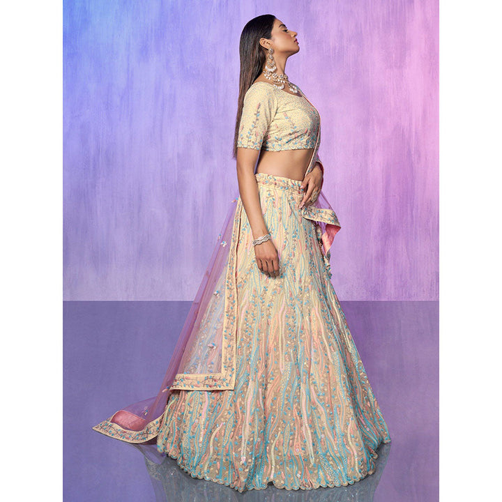 Odette Off White Embroidered Organza Semi Stitched Lehenga with Blouse & Dupatta (Set of 3)