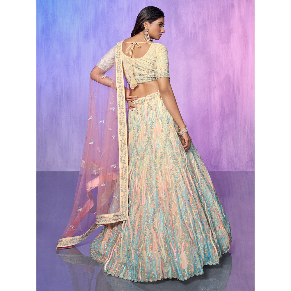 Odette Off White Embroidered Organza Semi Stitched Lehenga with Blouse & Dupatta (Set of 3)