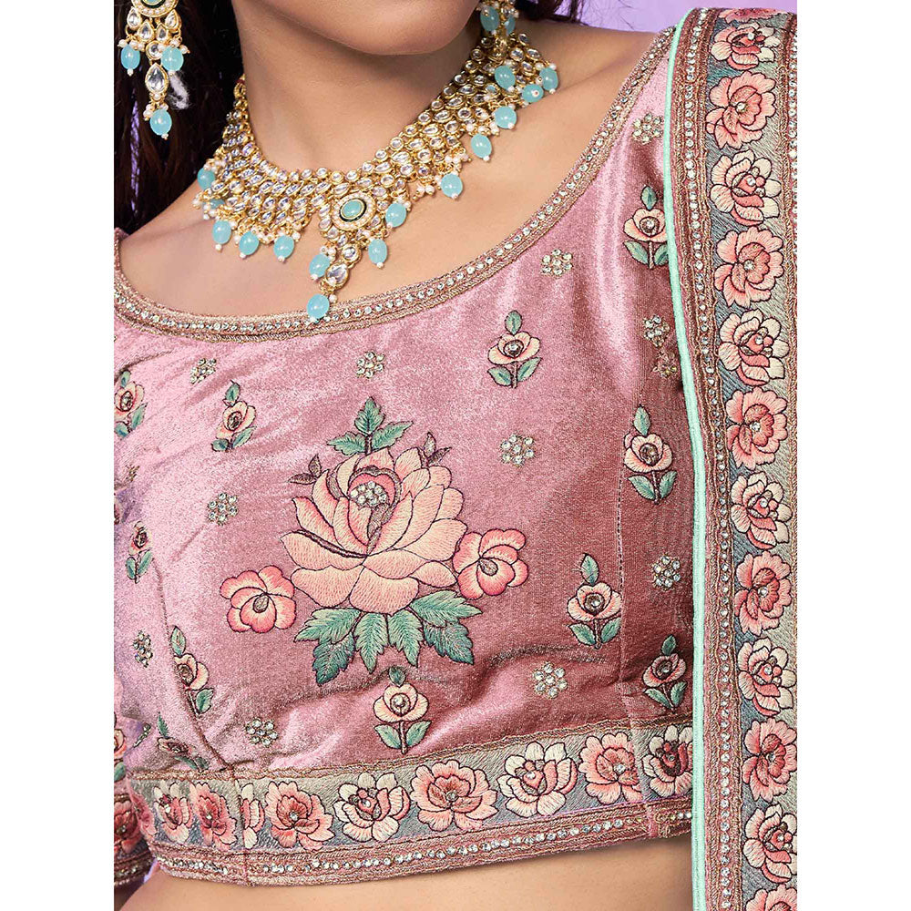 Odette Sea Green Embroidered Semi Stitched Lehenga with Blouse & Dupatta (Set of 3)