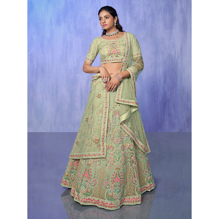 Odette Green Embroidered Semi Stitched Lehenga with Blouse & Dupatta (Set of 3)