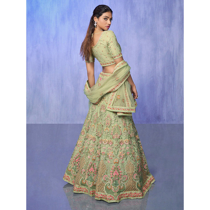 Odette Green Embroidered Semi Stitched Lehenga with Blouse & Dupatta (Set of 3)