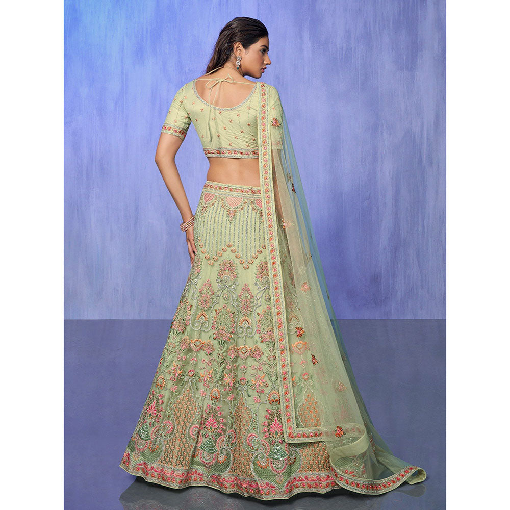 Odette Green Embroidered Semi Stitched Lehenga with Blouse & Dupatta (Set of 3)