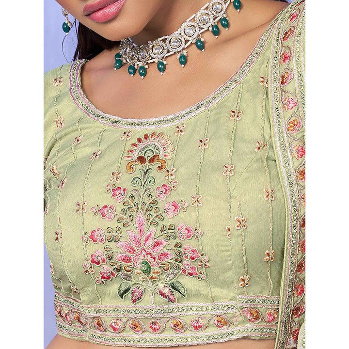 Odette Green Embroidered Semi Stitched Lehenga with Blouse & Dupatta (Set of 3)