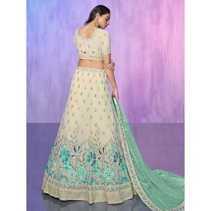 Odette Off White Embroidered Semi Stitched Lehenga with Blouse & Dupatta (Set of 3)