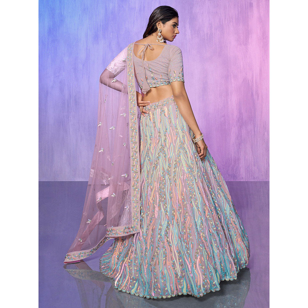 Odette Lavender Embroidered Organza Semi Stitched Lehenga with Blouse & Dupatta (Set of 3)