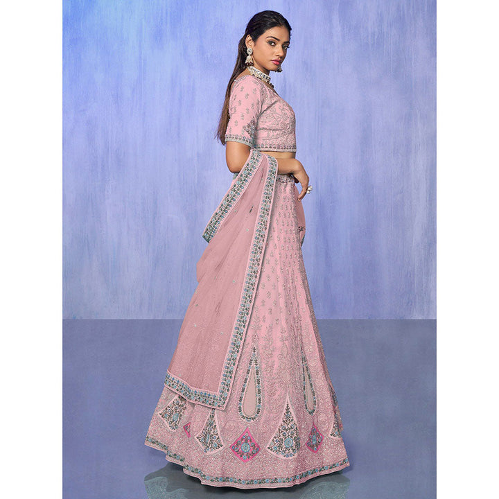 Odette Pink Embroidered Semi Stitched Lehenga with Blouse & Dupatta (Set of 3)