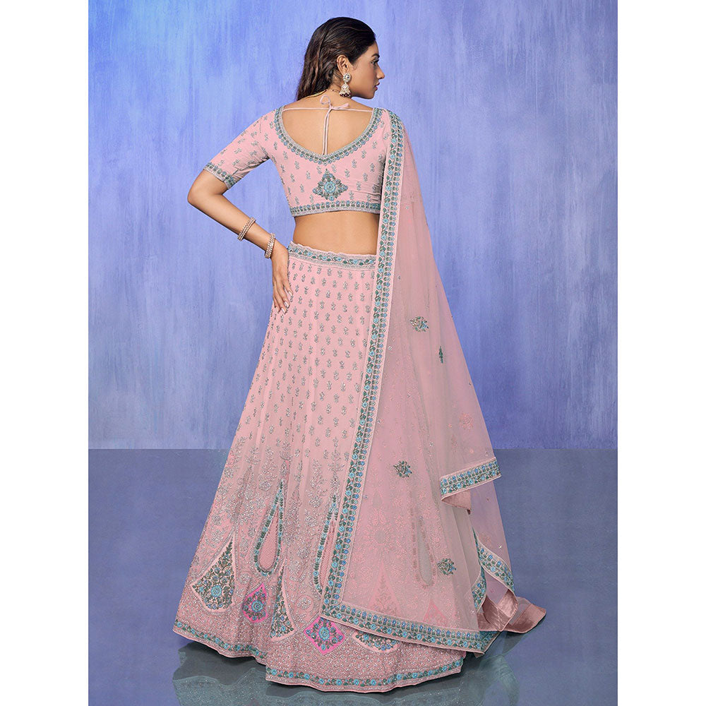 Odette Pink Embroidered Semi Stitched Lehenga with Blouse & Dupatta (Set of 3)