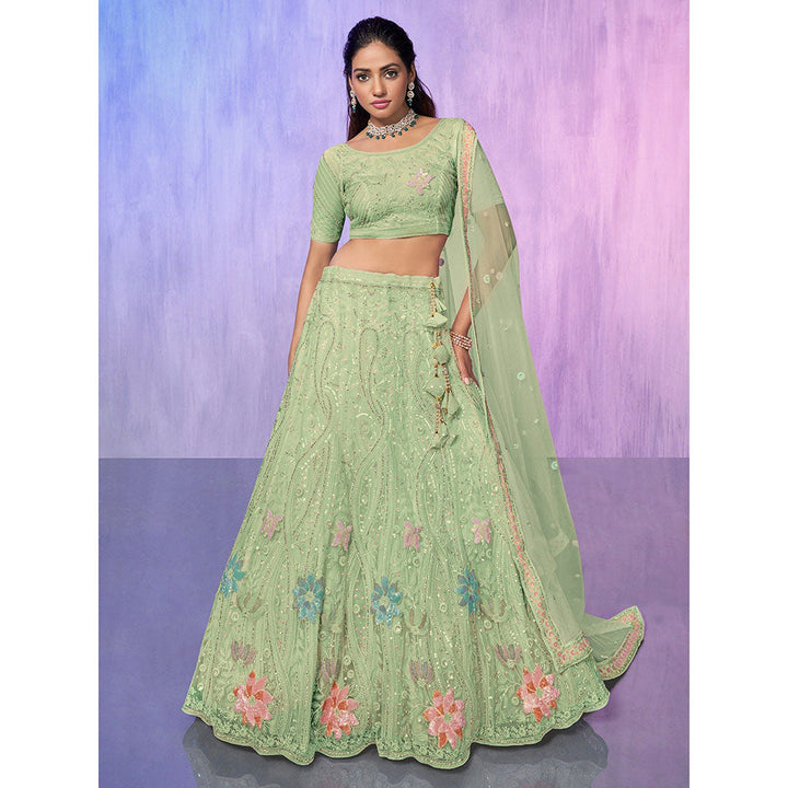 Odette Green Embroidered Semi Stitched Lehenga with Blouse & Dupatta (Set of 3)