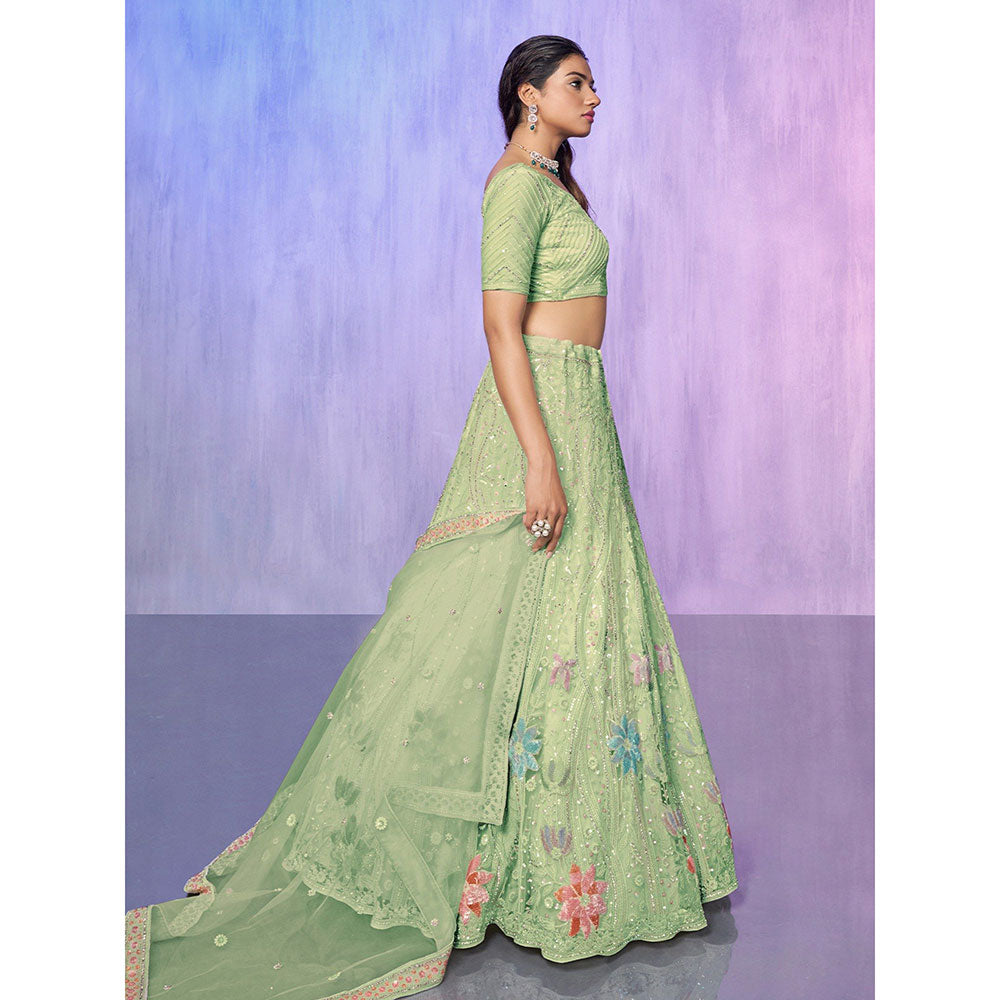 Odette Green Embroidered Semi Stitched Lehenga with Blouse & Dupatta (Set of 3)