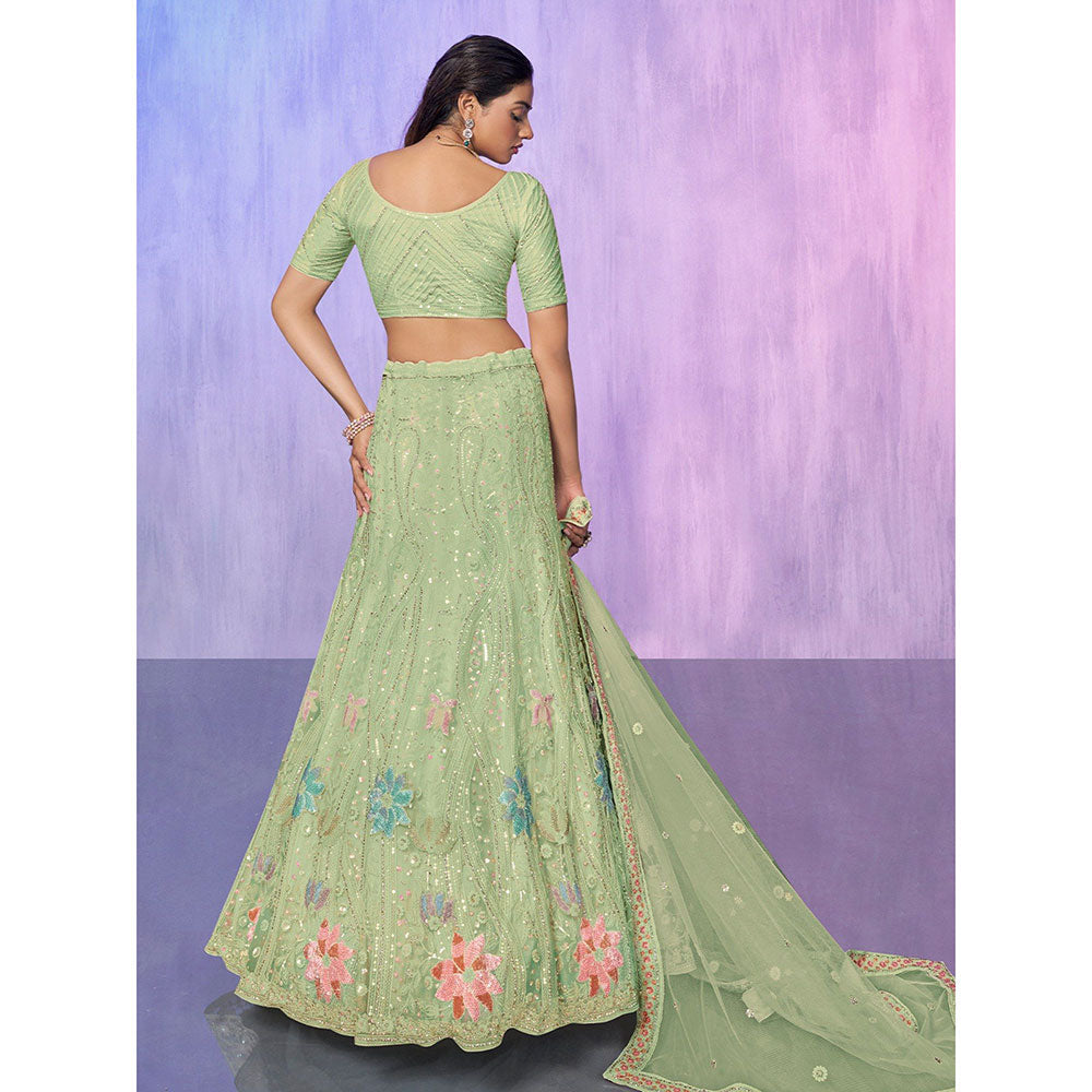 Odette Green Embroidered Semi Stitched Lehenga with Blouse & Dupatta (Set of 3)