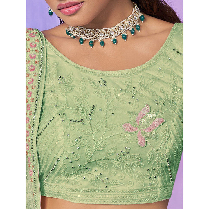 Odette Green Embroidered Semi Stitched Lehenga with Blouse & Dupatta (Set of 3)