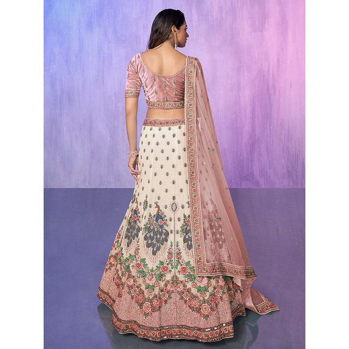 Odette Off White Embroidered Semi Stitched Lehenga with Blouse & Dupatta (Set of 3)