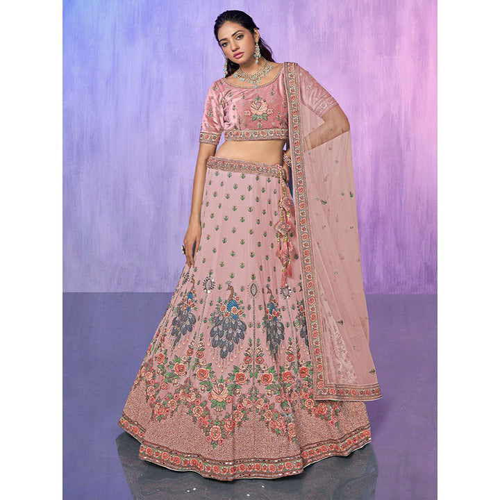 Odette Mauve Embroidered Semi Stitched Lehenga with Blouse & Dupatta (Set of 3)