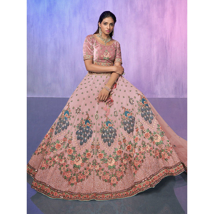 Odette Mauve Embroidered Semi Stitched Lehenga with Blouse & Dupatta (Set of 3)