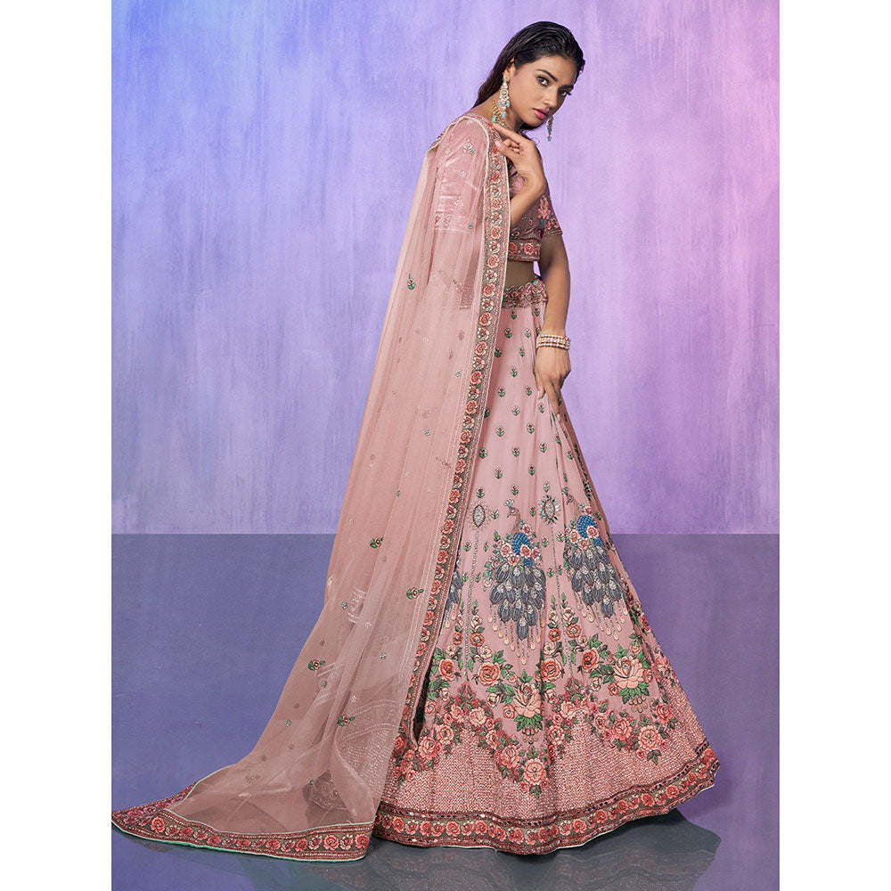 Odette Mauve Embroidered Semi Stitched Lehenga with Blouse & Dupatta (Set of 3)