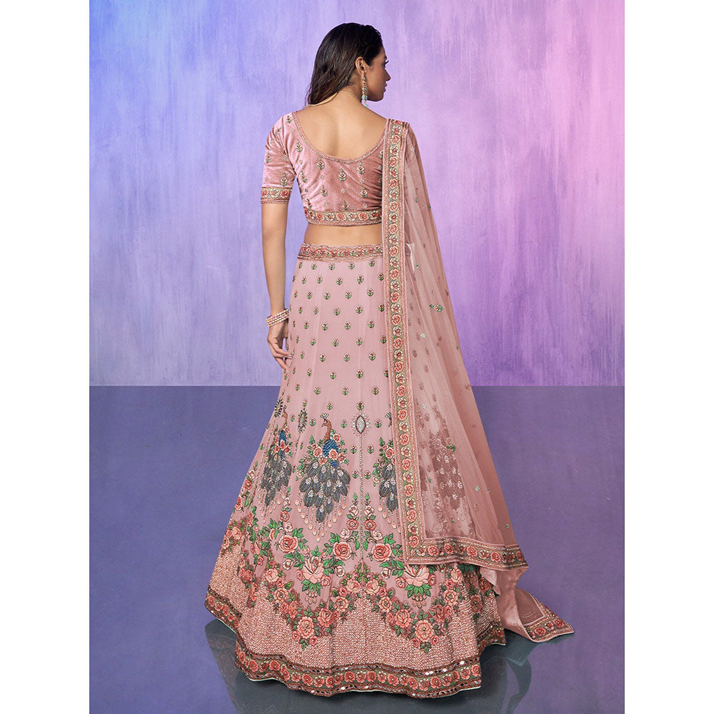 Odette Mauve Embroidered Semi Stitched Lehenga with Blouse & Dupatta (Set of 3)