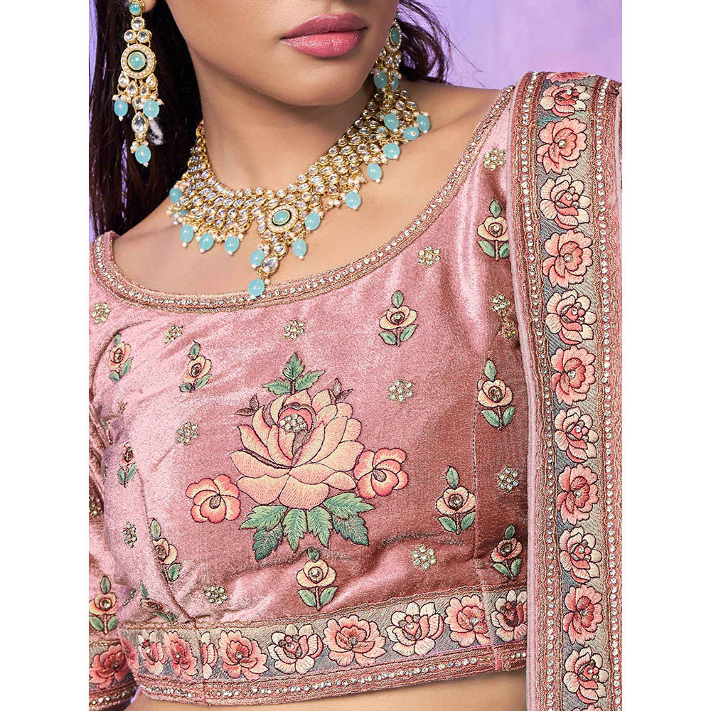 Odette Mauve Embroidered Semi Stitched Lehenga with Blouse & Dupatta (Set of 3)