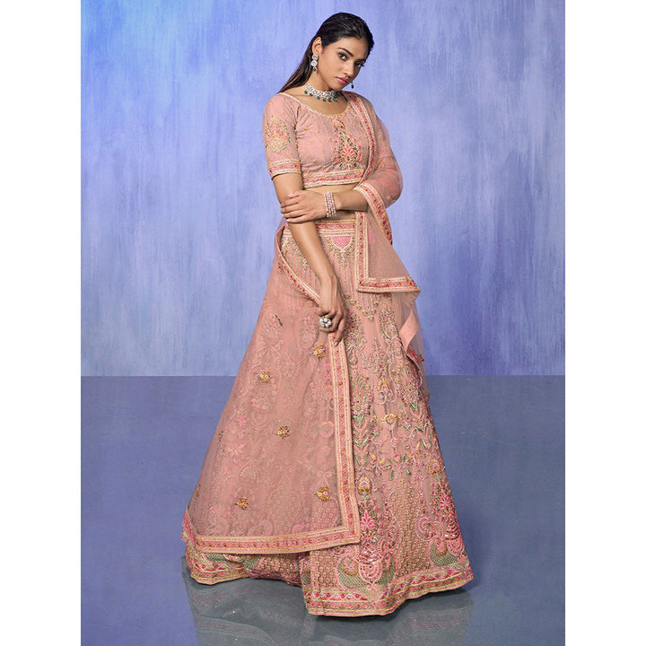 Odette Mauve Embroidered Semi Stitched Lehenga with Blouse & Dupatta (Set of 3)