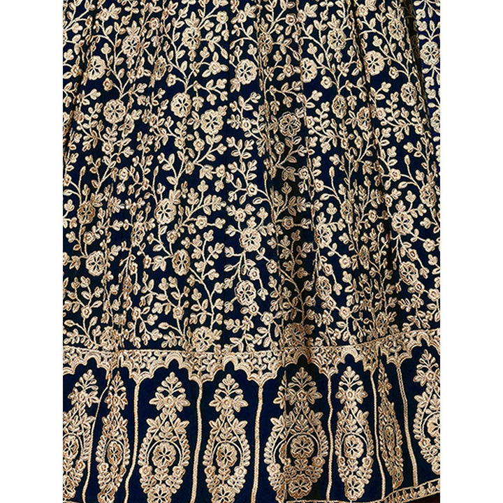 Odette Blue Georgette Embroidered Semi Stitched Dress Material (Set of 3)