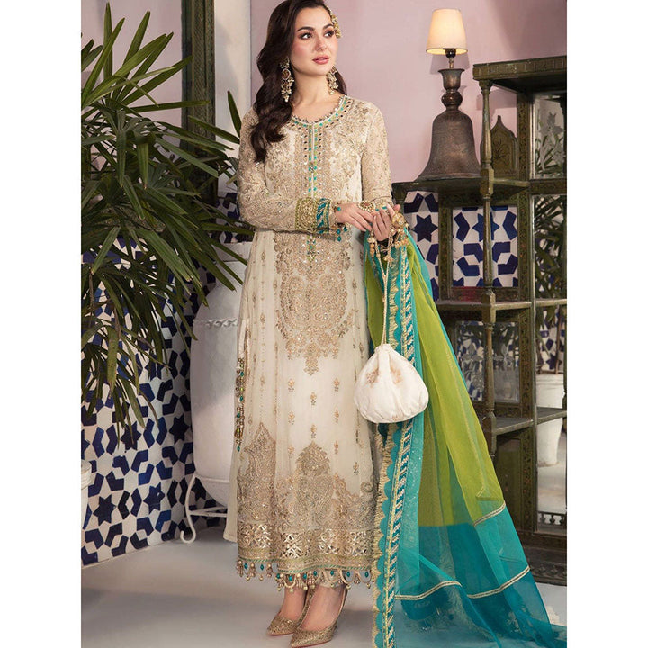 Odette Off White Faux Georgette Embroidered Semi Stitched Kurta with Bottom & Dupatta (Set of 3)