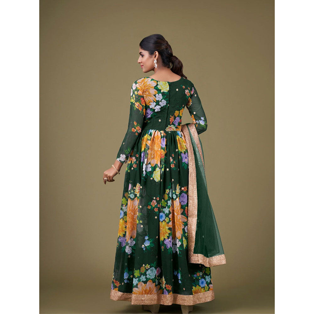 Odette Green Georgette Printed Semi Stitched Kurta with Bottom & Dupatta with Dupatta (Set of 3)