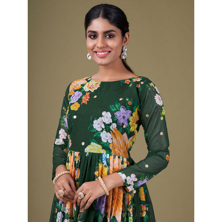 Odette Green Georgette Printed Semi Stitched Kurta with Bottom & Dupatta with Dupatta (Set of 3)