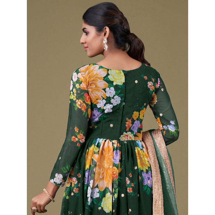 Odette Green Georgette Printed Semi Stitched Kurta with Bottom & Dupatta with Dupatta (Set of 3)