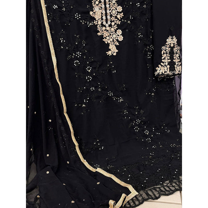 Odette Black Georgette Embroidered Semi Stitched Kurta with Bottom & Dupatta For Women (Set of 3)